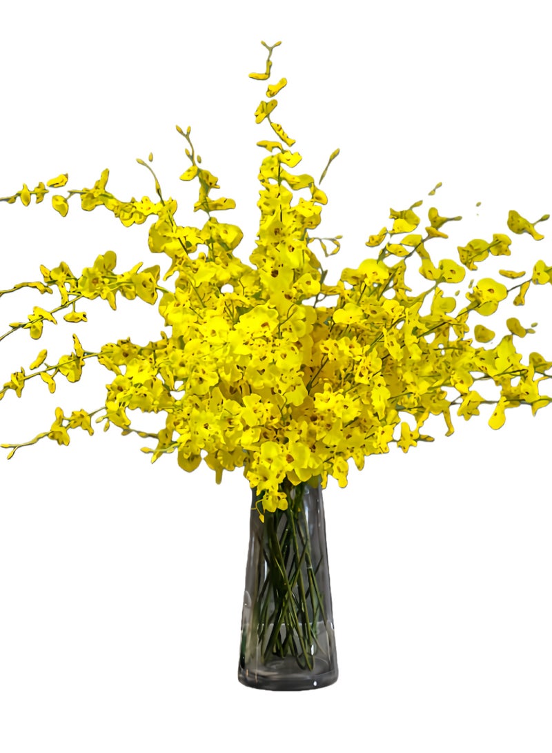 10 قطع من زهور الأوركيد الصفراء الراقصة الاصطناعية لتزيين المنزل وغرفة المعيشة والمكتب - Image 1